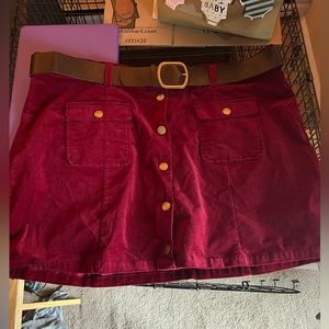 Unique Vintage maroon/red button up skirt with belt